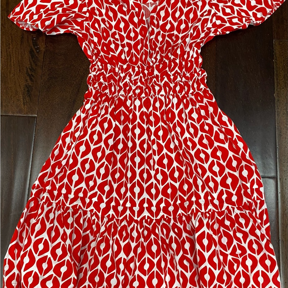 Anthropologie Red and White Patterned Kids Dress